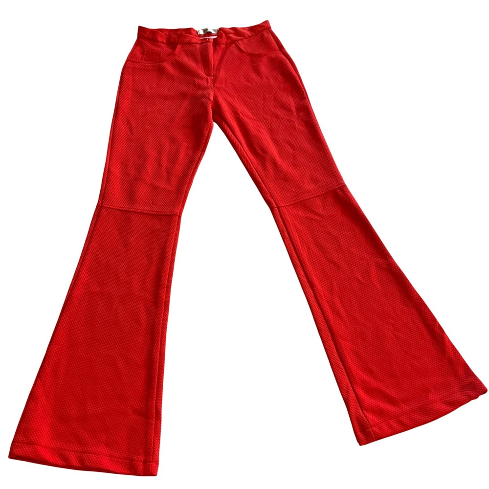 Pool Red Textured Honeycomb Knit‎ Flare Wide Leg Retro Pants High Rise  M
